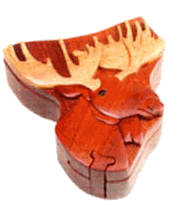 Multi-color wood Intarsia Moose Head Puzzle Box hand made